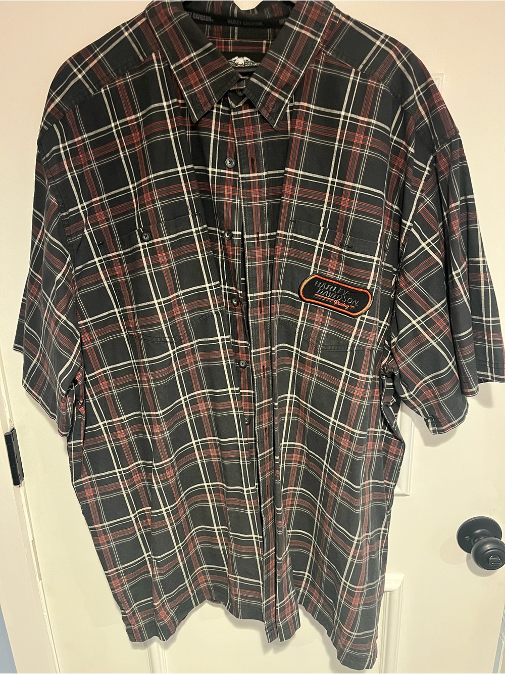 Harley-Davidson Black and Red Plaid Short Sleeve Button-Up Shirt